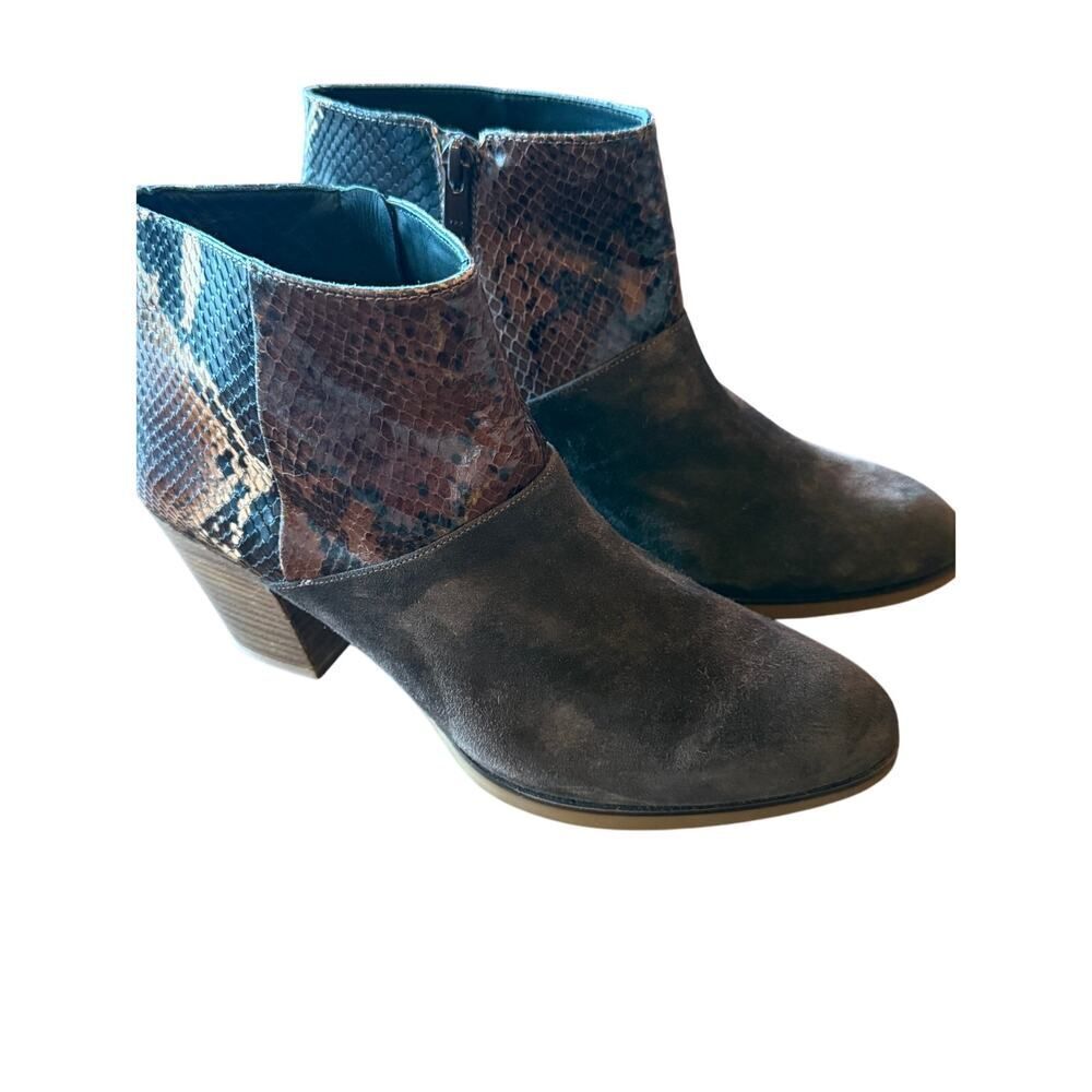 Eric Michael Booties Women 9.5 Brown Suede Snakeskin Boho Western Designer Spain - Picture 7 of 12